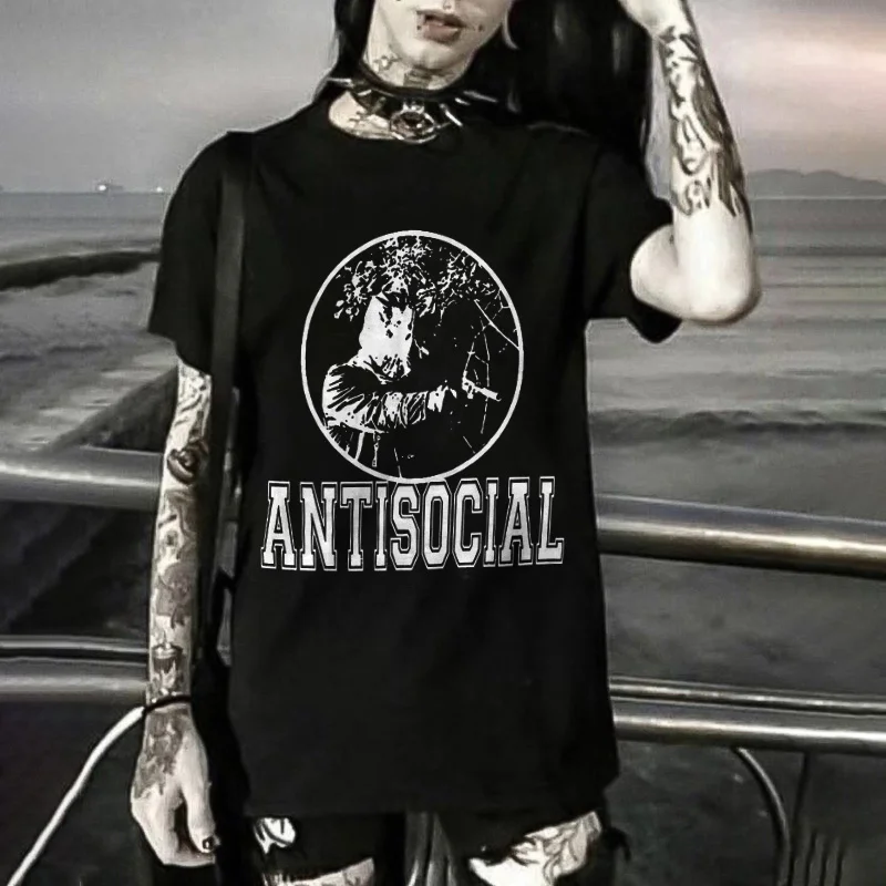 Antisocial A Man Holds a Gun Printed Printed Women's T-shirt -  