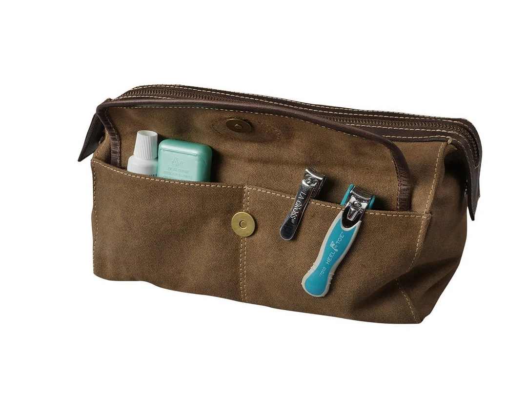 Mens Canvas Leather Toiletry Bag for Men Shaving Kit