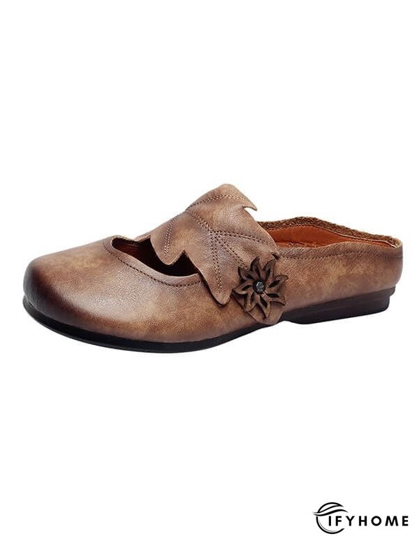 Handmade Retro Leather Leaf Flat Slippers Flat Shoes | IFYHOME
