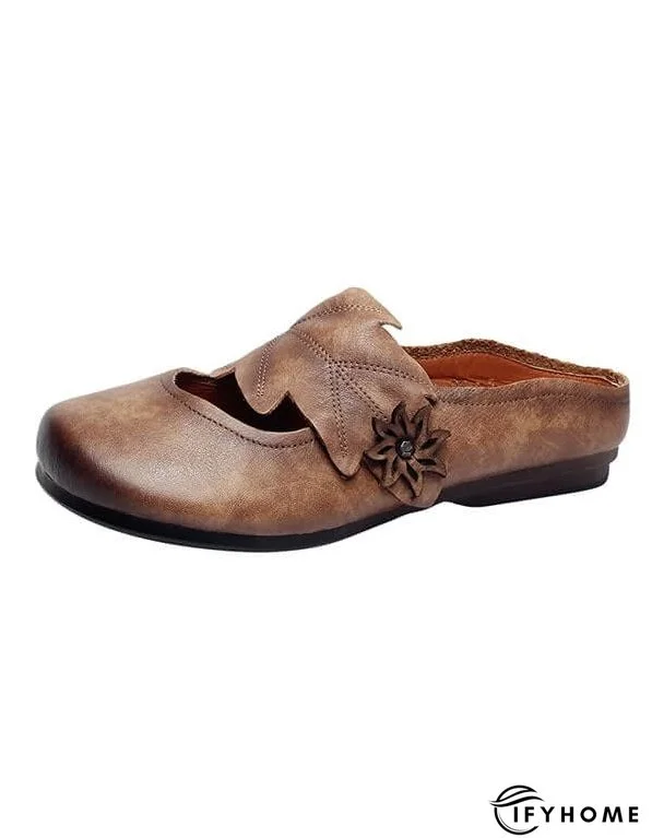 Handmade Retro Leather Leaf Flat Slippers Flat Shoes | IFYHOME
