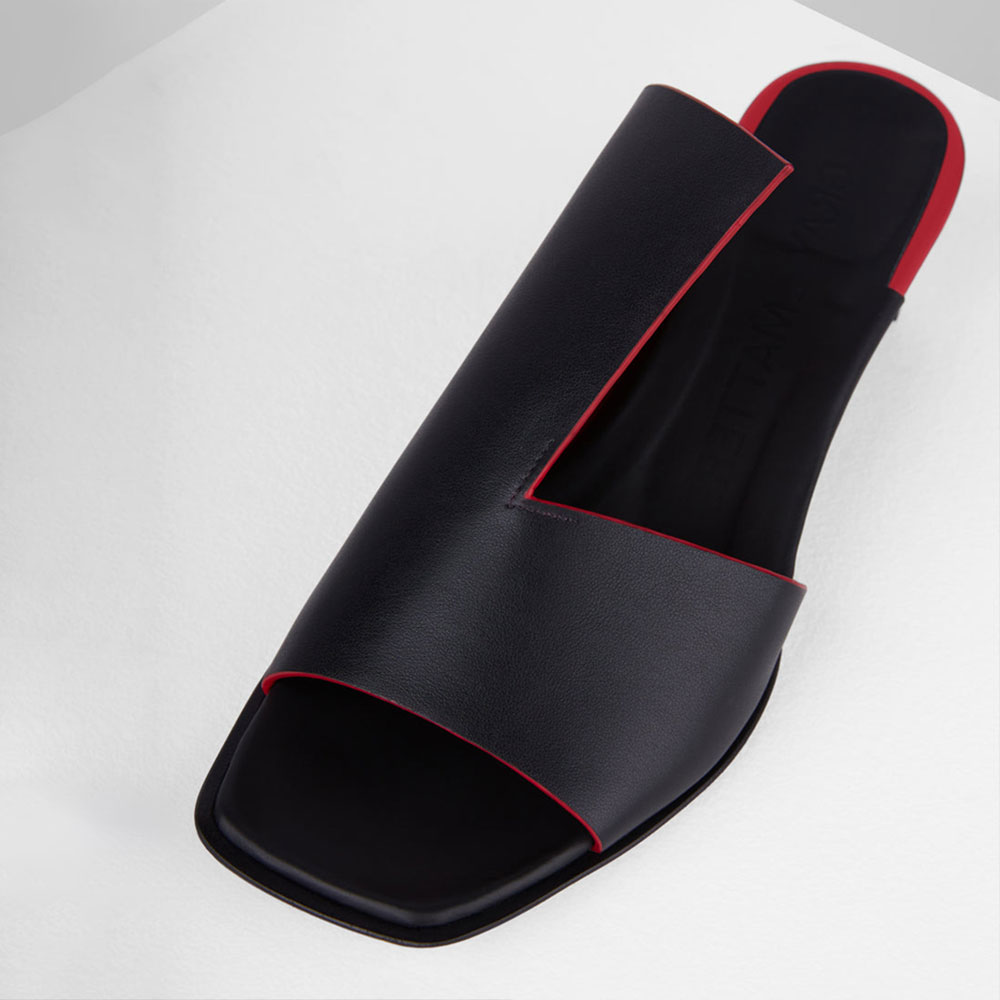 Black Asymmetric Vamp Open Square Toe Kitten Heel Mules for Women Nicepairs