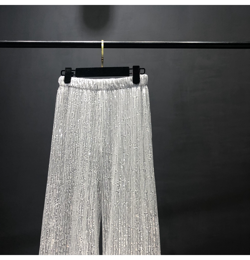 Ootddress Women Silver Full Sequined Wide Leg Pants Elastic Waist Bling Luxury Chic Capris Casual Gold Long Pants Female Club 2025