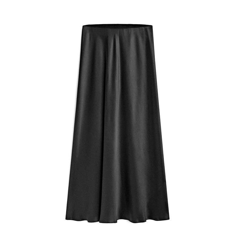 Elegant High-Waisted Satin Midi Skirt | IFYHOME