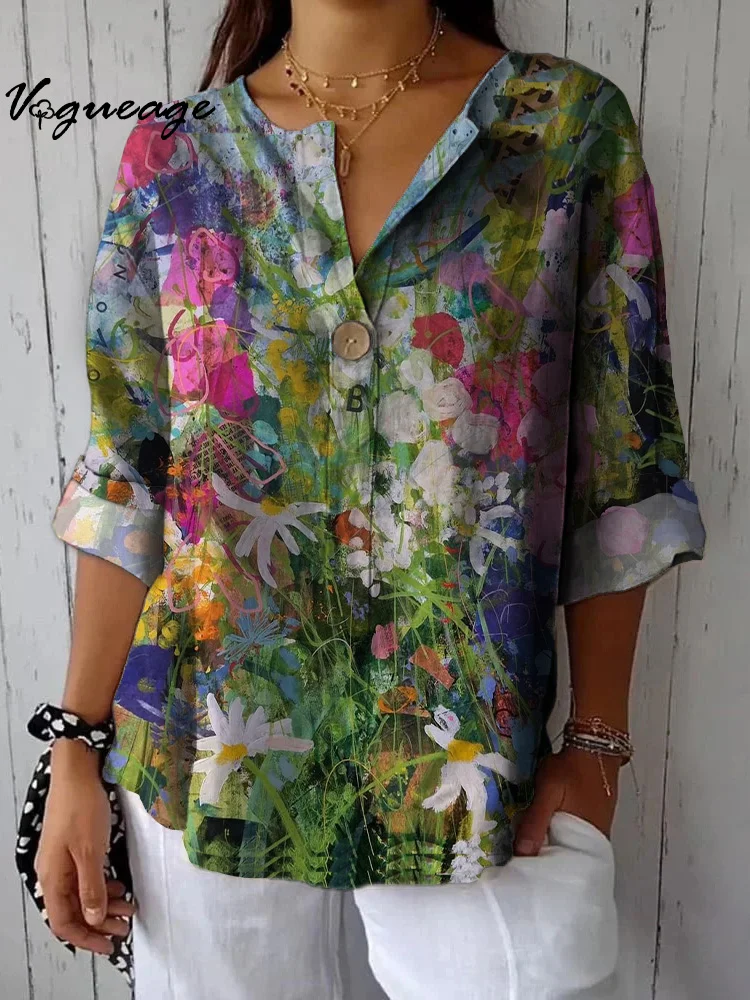 Gorgeous Beautiful And Elegant Flowers Printed Cotton And Linen Shirt