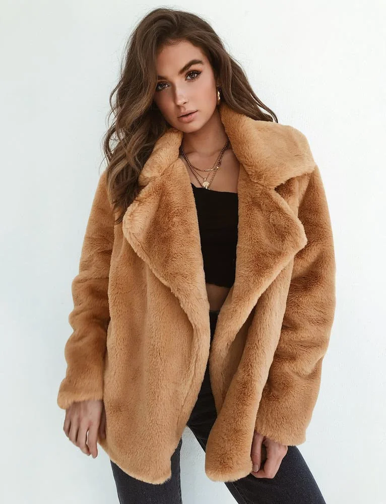 Fashion autumn and winter coat sexy plush lapel slim coat winter coat women elegant  fall clothes for women