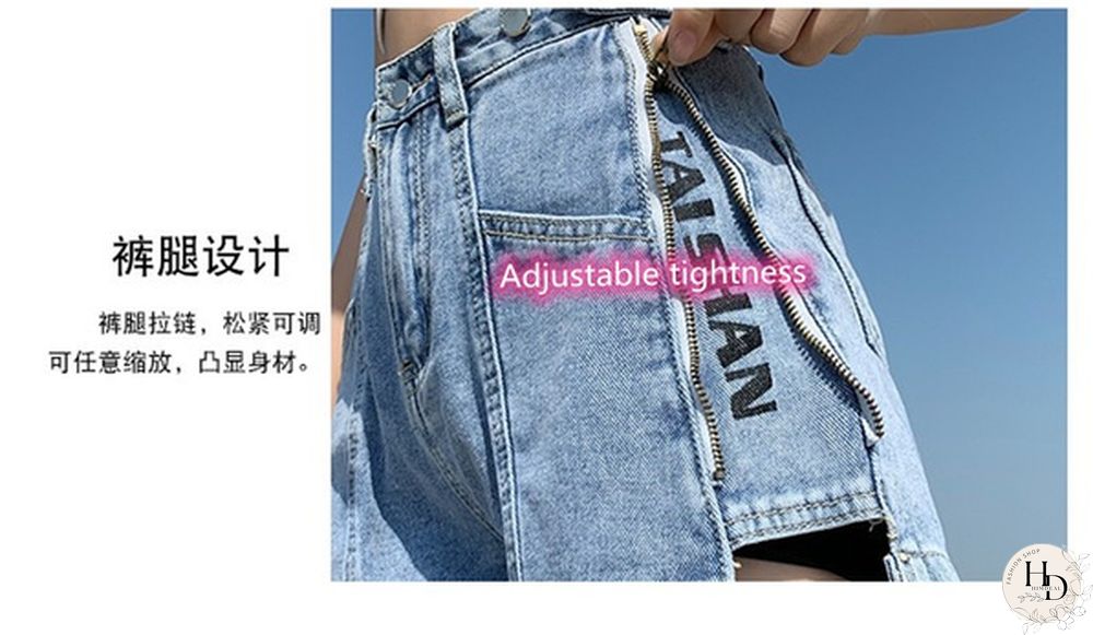 Women's Denim Shorts zipper slit stretch adjustable summer relaxed NEW
