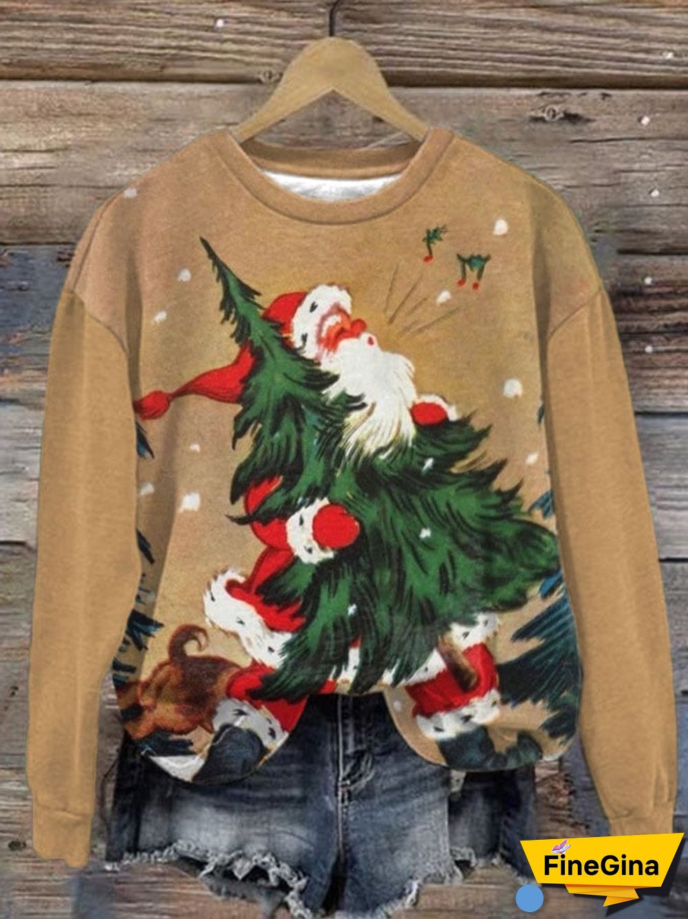Women'S Retro Christmas Printed Crew Neck Sweatshirt