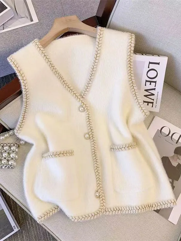 Loose Sleeveless Buttoned V-Neck Vest Outerwear
