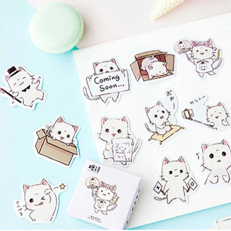 45 Pcs/box Cute Cat Stickers Scrapbooking Planner Paper Stick Label Decorative Diary Stationery Album Kawaii Japanese Sticker