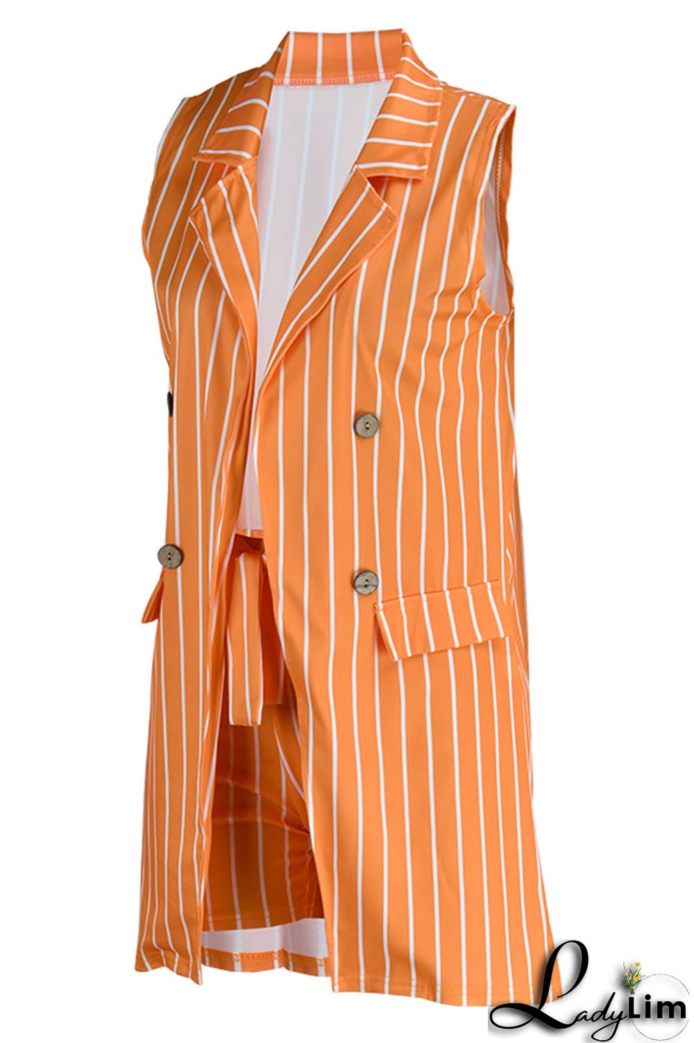 Black Fashion Casual Striped Print Patchwork Cardigan Turndown Collar Plus Size Two Pieces (Without T-shirt)