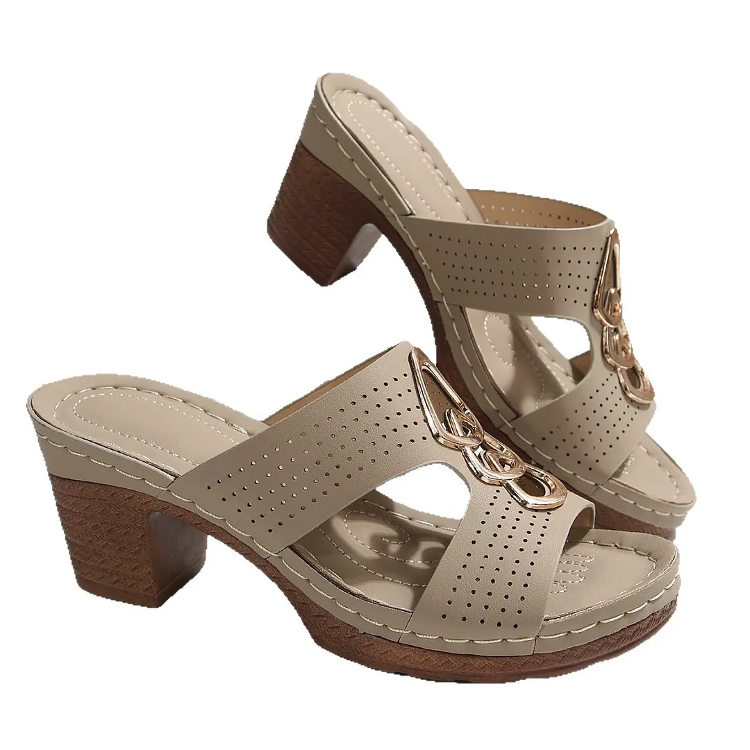 Breakj Breakj New Slope And Thick-Soled Slippers Women's Shoes Thick Heel Thick-Sed Fish Mouth Type Slippers