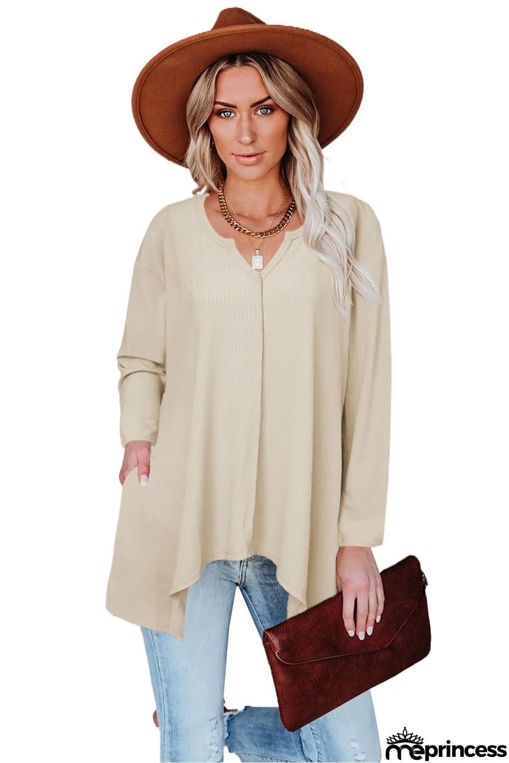 Asymmetric Hemline Long Sleeve Top