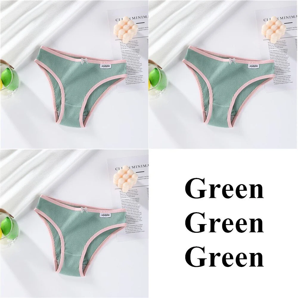 3PCS Women Cotton Underwear Panties Female Sexy Briefs Low Waist Pantys Set Seamless Solid Color Intimate Lingerie for Girl M-XL