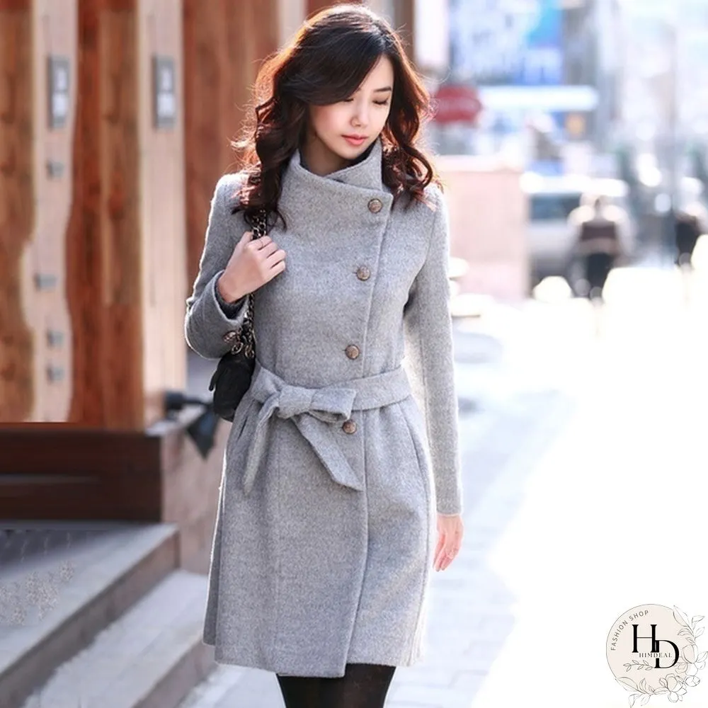 Winter  Wool Trench Coats Belted Coat For Women