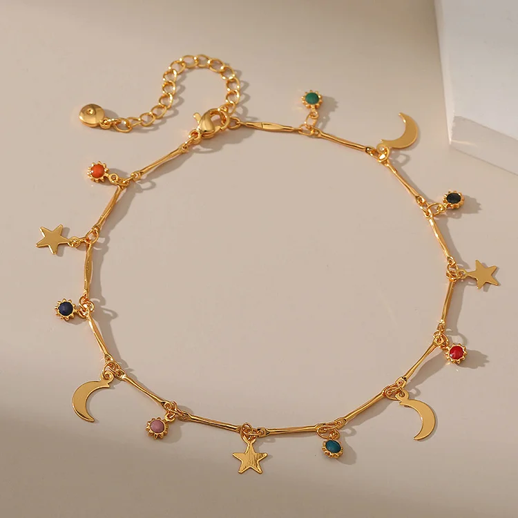 Bracelet de cheville vacances pendentif lune et étoiles Jessemade FR