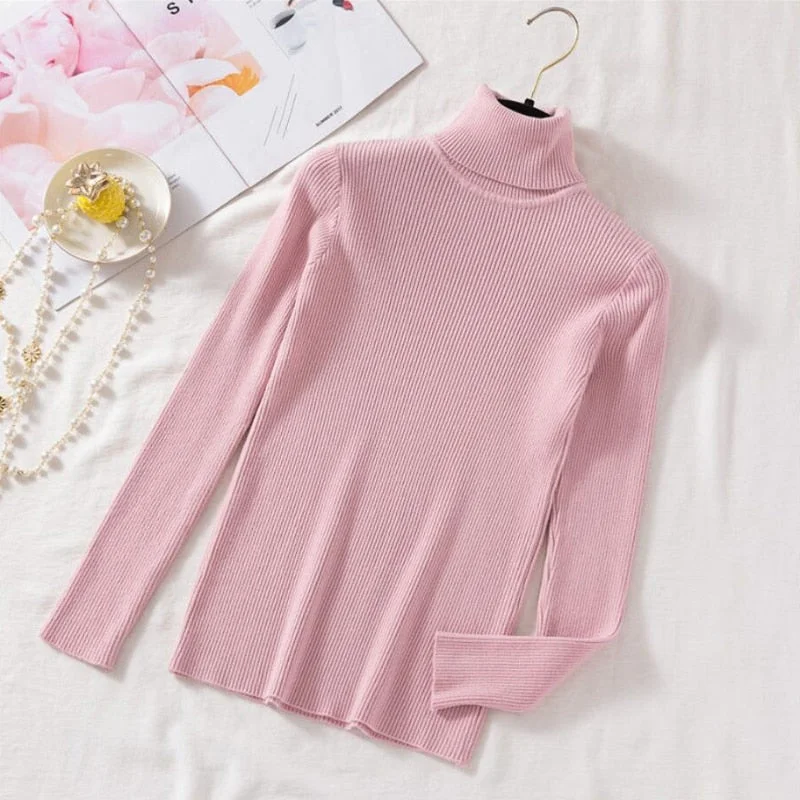 Zoki Pullovers Women Turtleneck Sweaters Fashion Spring Long Sleeve Female Jumper Autumn Korean Basic Top Soft Knitted Sweater