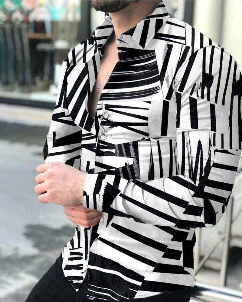 Zebra striped print long sleeve lapel shirt