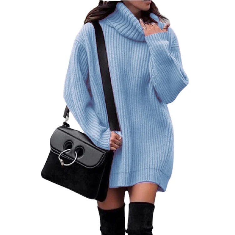 Wongn Wongn And Winter New Women's High Collar Medium Long Knit Jumper Long Sleeve Dress Sweater Women's Clothing