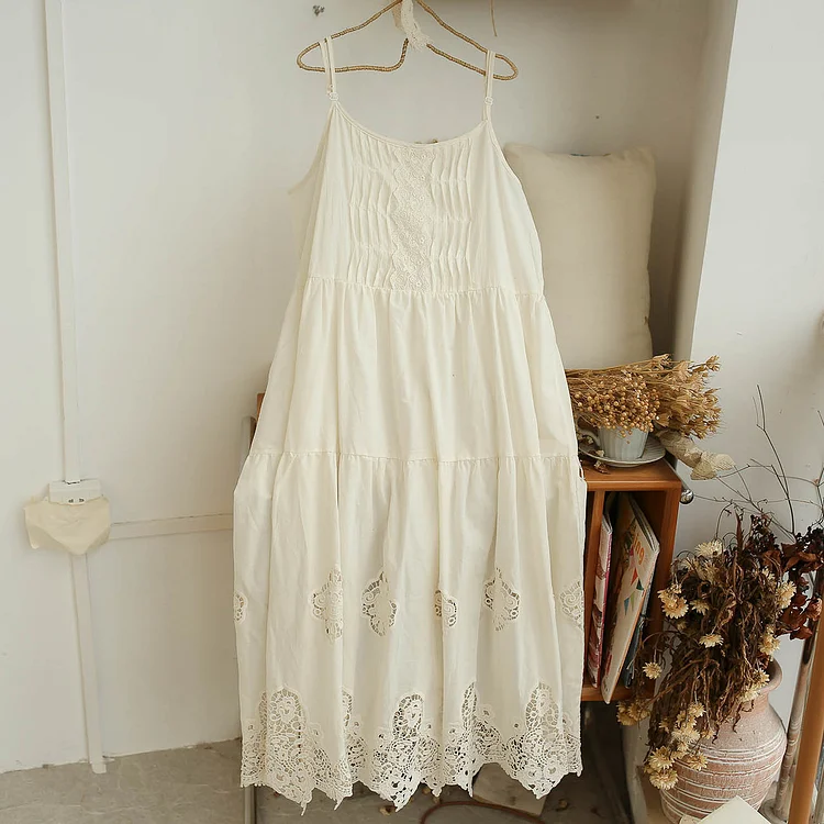 Queenfunky cottagecore style Pure Cotton Lace Bottoming Slip Dress QueenFunky