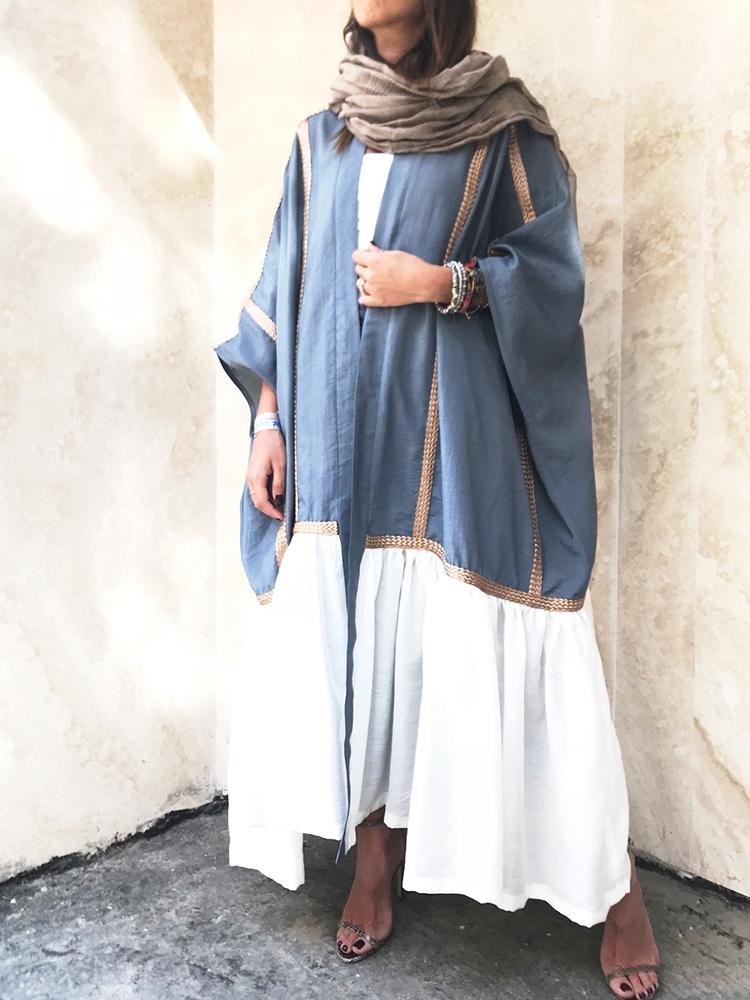 Contrast color dark blue and white loose cardigan abaya [PRE-ORDER]