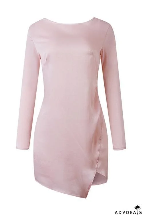Slit Backless Long Sleeve Mini Dress