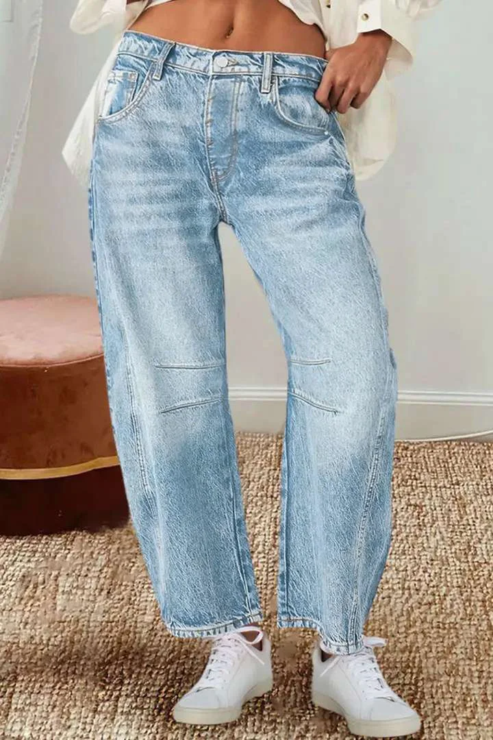 Women's 2024 Retro Banana Pants Loose Mid-waist Straight Jeans