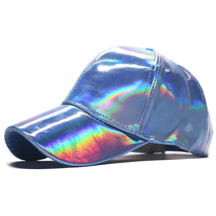 Hip Hop Rainbow Laser Color Leather Baseball Cap Fitted Hats at Hiphopee