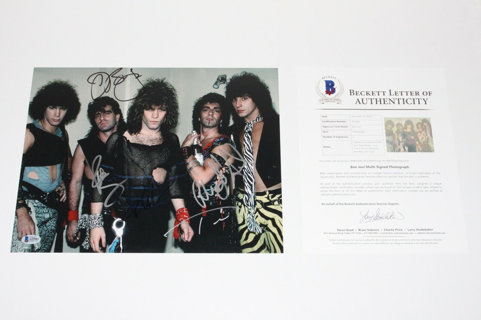 BON JOVI BAND SIGNED AUTOGRAPH 11x14 Photo Poster painting BECKETT COA PROOF JON RICHIE x5 BAS