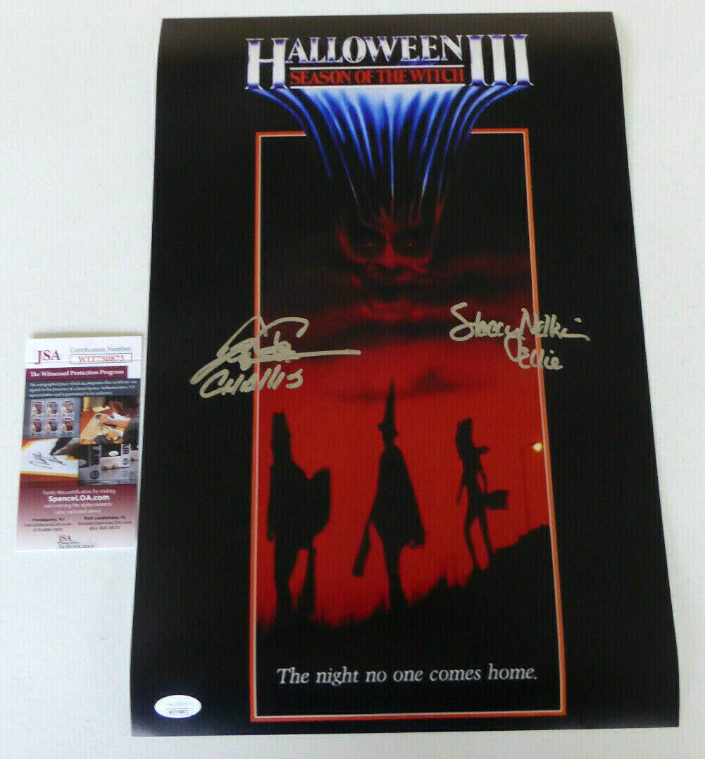 Tom Atkins, Stacey Nelkin Signed 12x18 Poster, Halloween 3, Season of Witch, JSA