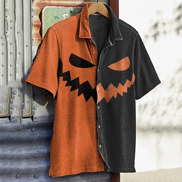 Comstylish Men's Halloween Color Block Print Shirt