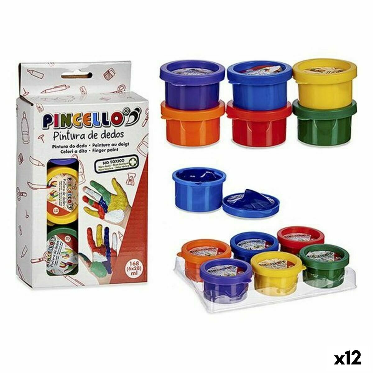 Finger Paint Pincello Fingers Yellow Blue Red Green Purple Orange (12 Units)