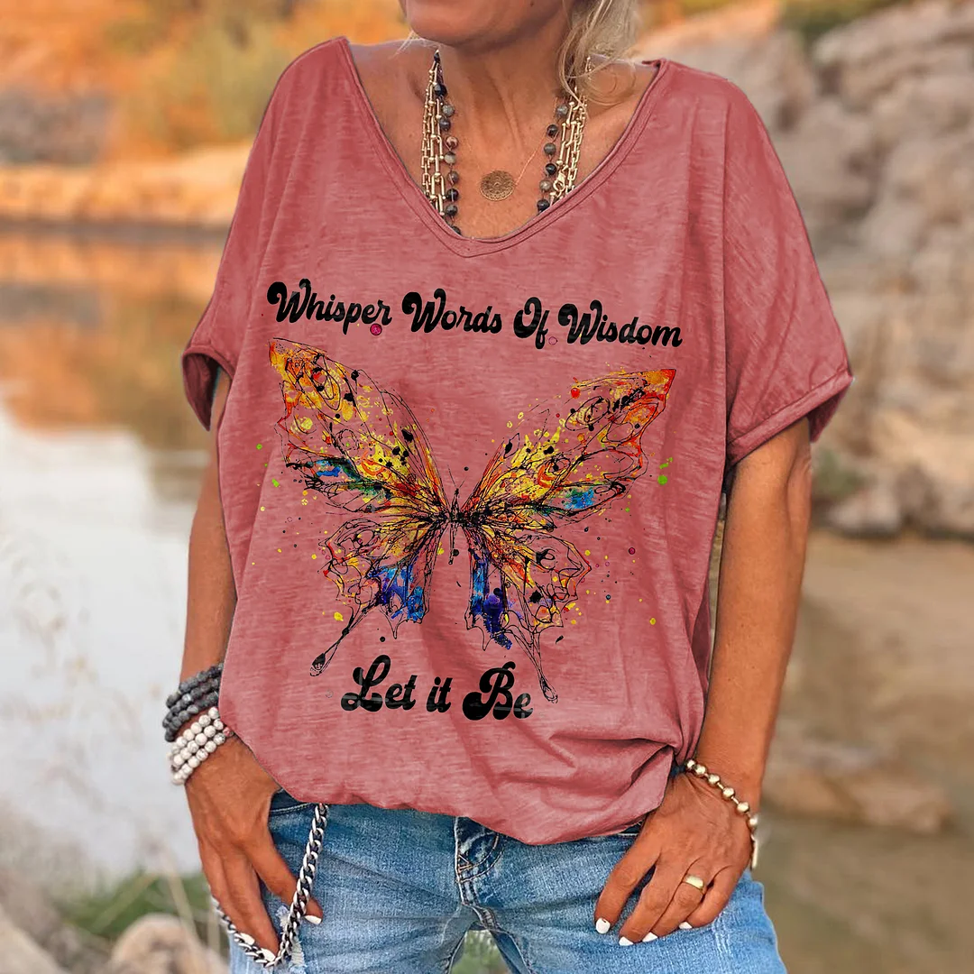 Whisper Words Of Wisdom Butterflies Printed Hippie T-shirt