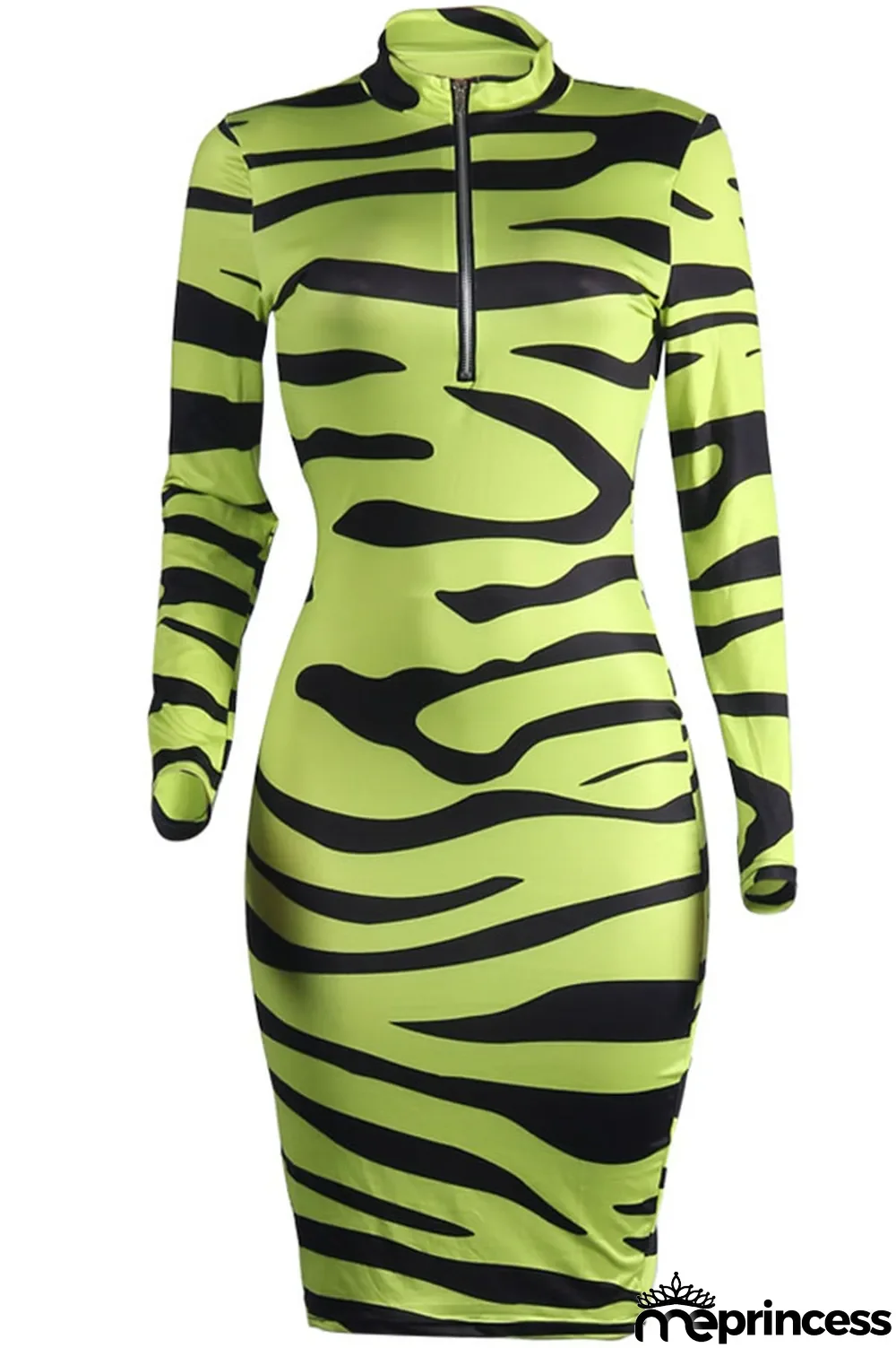 Yellow Polyester Fashion Sexy Long Sleeves V Neck Sheath Mini Print zebra Dresses