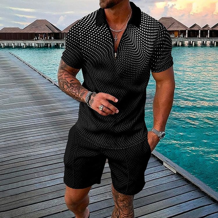 BrosWear Men's Gradient Casual Short Sleeve Polo Set