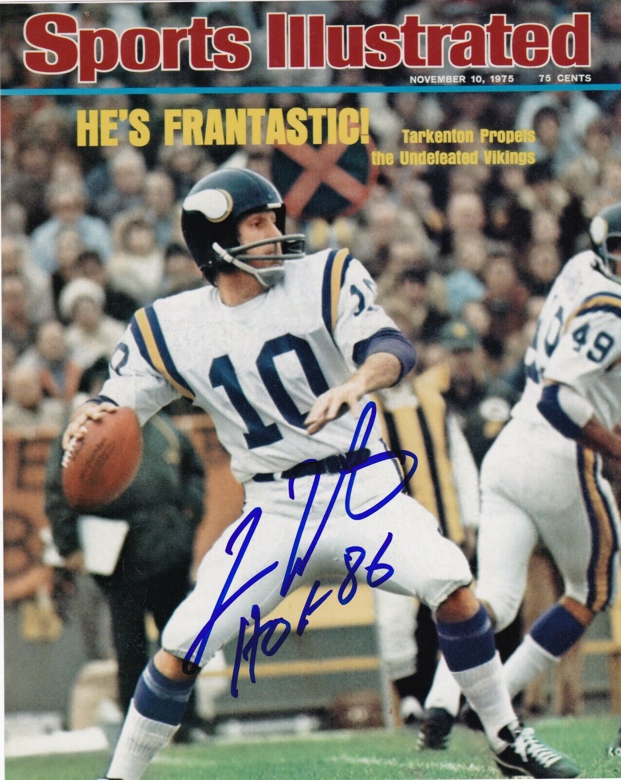 FRAN TARKENTON MINNESOTA VIKINGS SPORTS ILLUSTRATED COVER SIGNED 8x10 Photo Poster painting