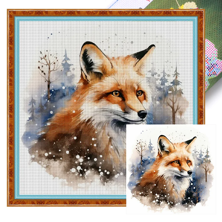 【Huacan Brand】Fox In Winter 11CT Stamped Cross Stitch 50*50CM