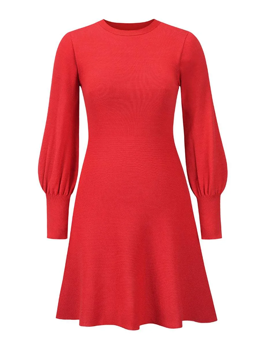 Lantern sleeve base sweater dress