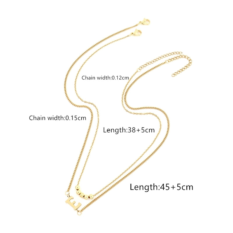 2 Pcs/set Gold Classic Fashion Initial Letter Copper Bead Stainless Steel Bracelet Women Necklace Suit