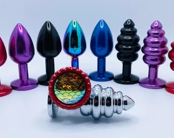 Multicolor mermaid Butt Plug Mature Custom butt plug small or medium smooth  or ribbed silver gold red blue purple black rainbow butt plug