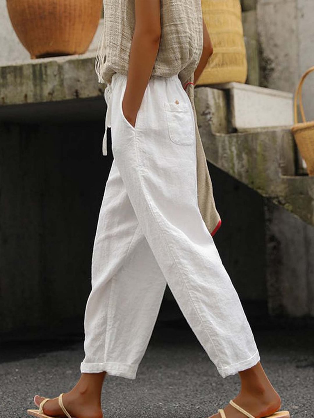 Women's Pure Color Elegant Casual Cotton Pants