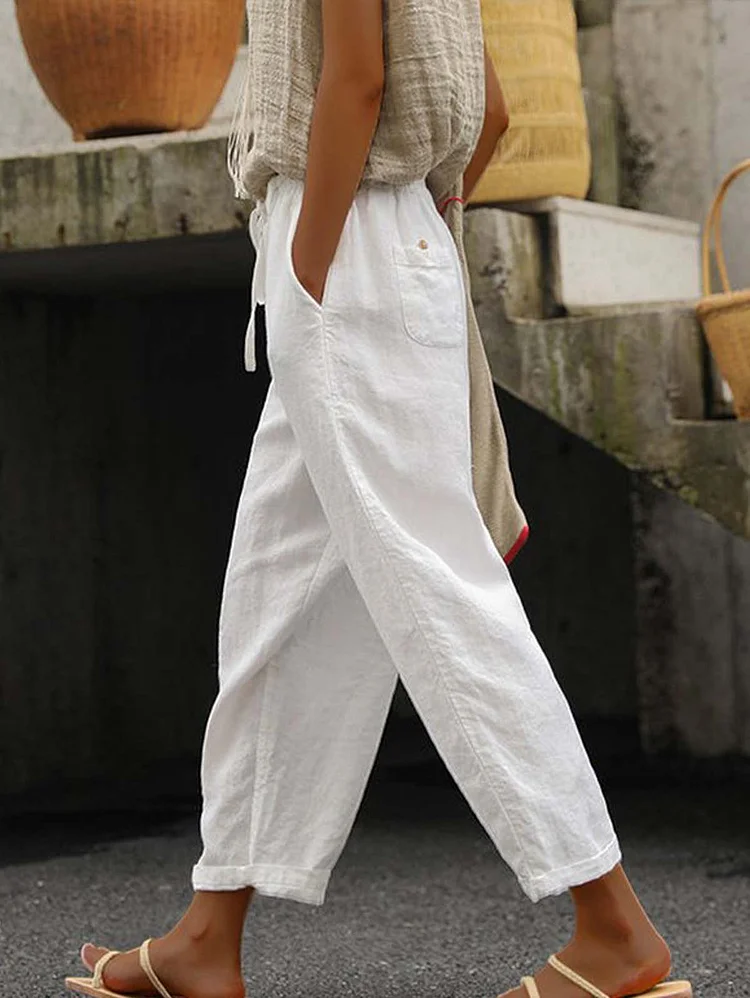 Women's Pure Color Elegant Casual Cotton Pants