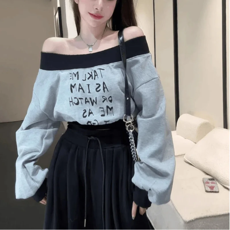 Skillofyz Y2k Contrast Patchwork Short Hoodies Sweatshirts Spring Autumn New Long Sleeve Loose Fashion Tops Trend Casual Women Clothing