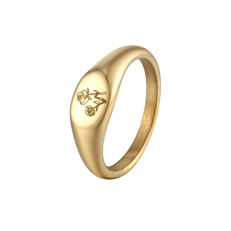 1 Piece Retro Letter Titanium Steel Printing Rings