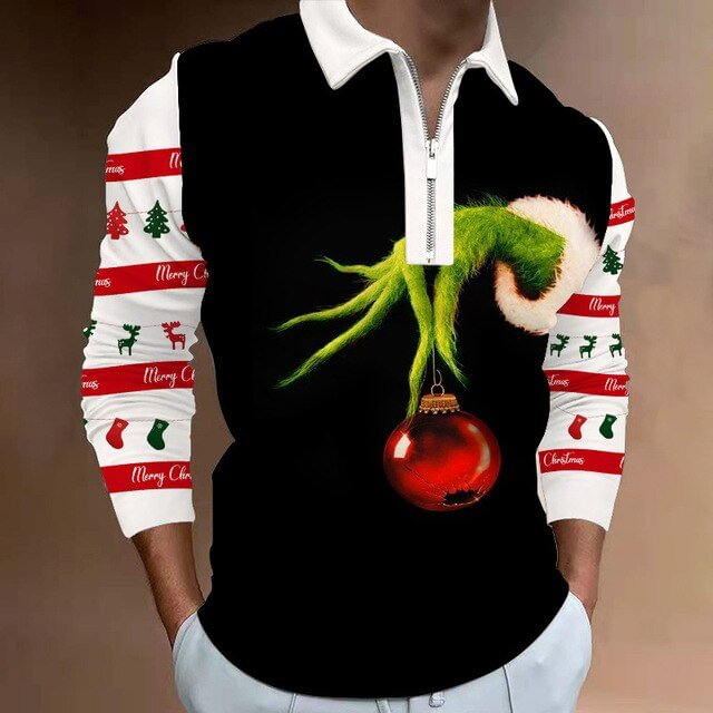 Men's Christmas Polo Shirt Long Sleeve Party