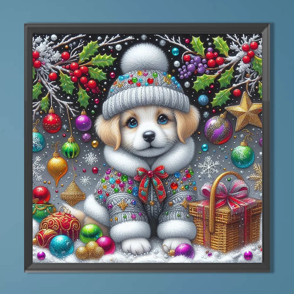 Diamond Painting - Full Round Drill - Christmas Dog(Canvas|40*40cm)