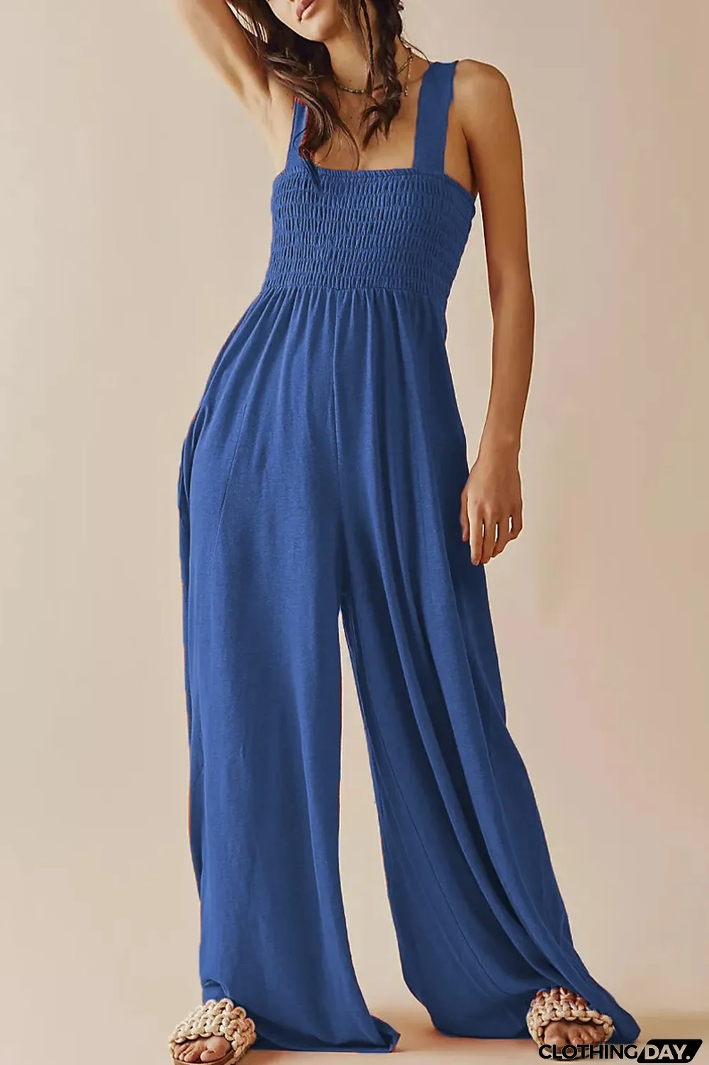 Casual Simplicity Solid Pocket Loose Jumpsuits