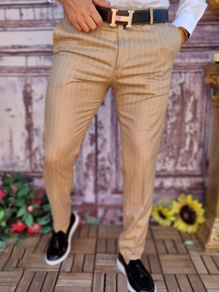 Men's Fashion Khaki Striped Suit Pants