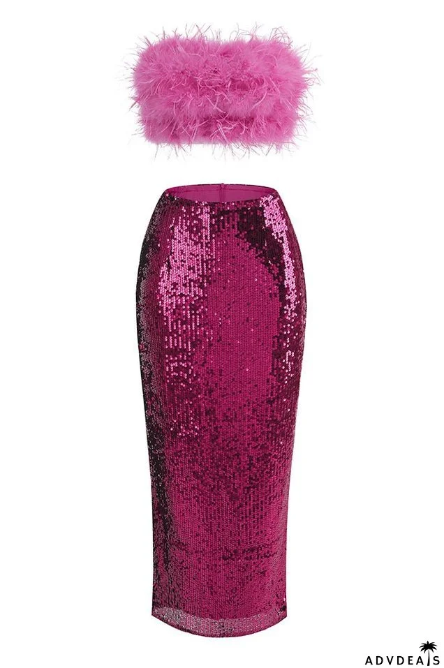 Alexis Feather Top Charming + Sequined Skirt Set