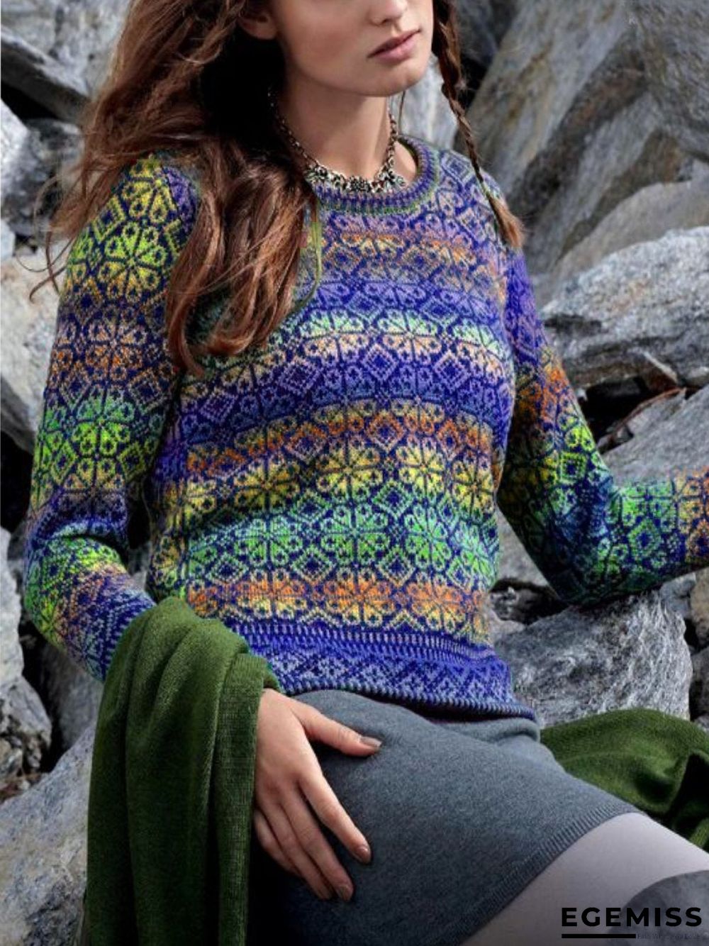 Casual Long Sleeve Round Neck Plus Size Sweater | EGEMISS