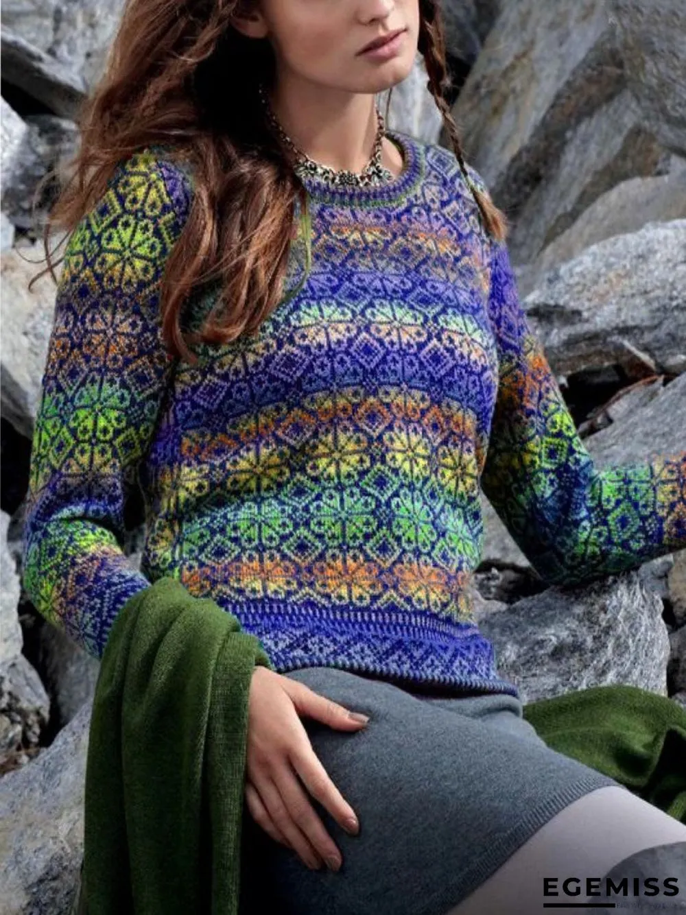 Casual Long Sleeve Round Neck Plus Size Sweater | EGEMISS